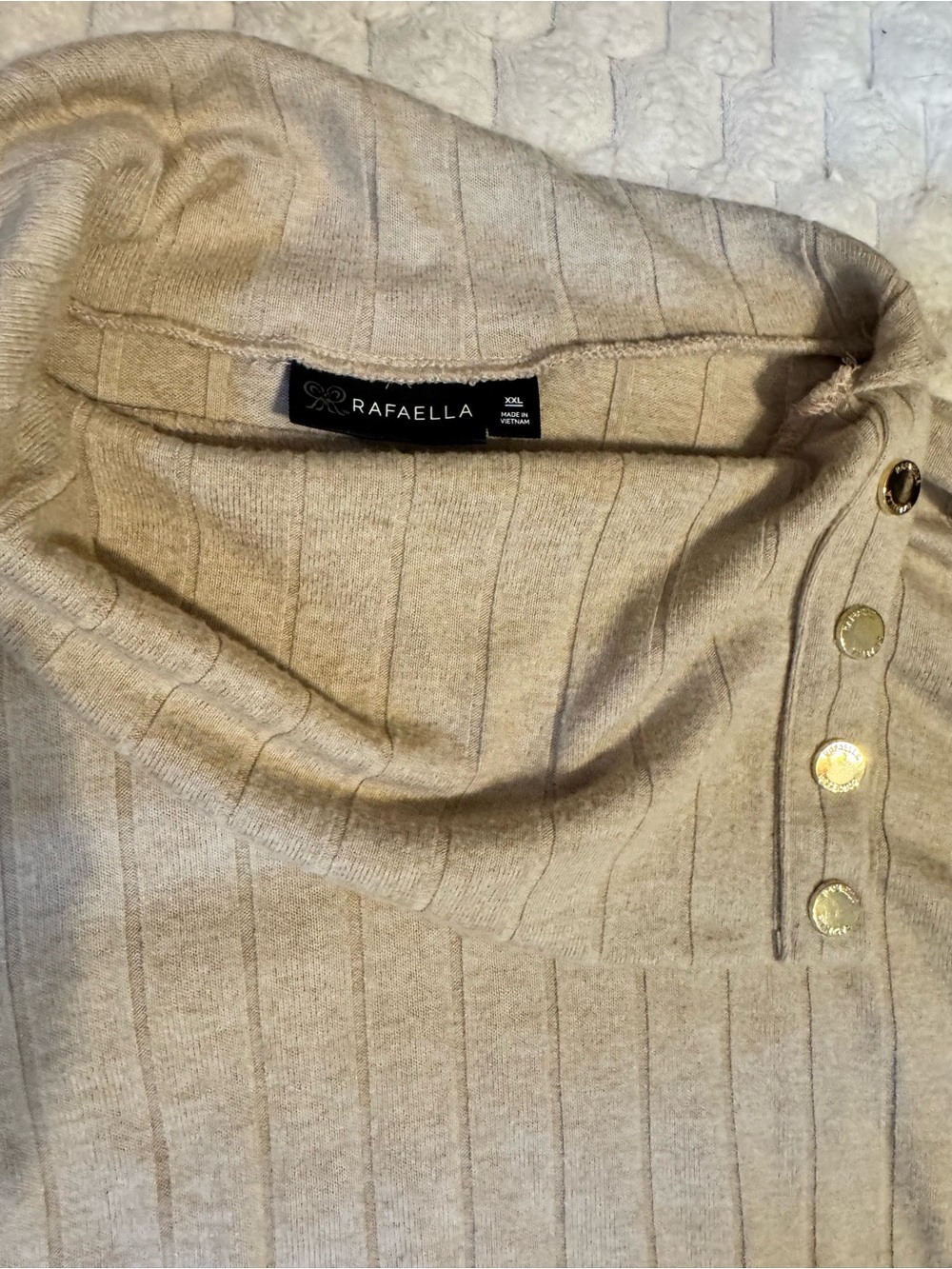 Rafaella Beige Ribbed Button-Neck Pullover - Picture 2 of 2